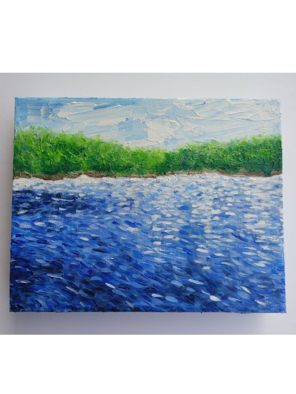 8"x10" Lake Day Acrylic Painting: Original Abstract Water Landscape calm serene